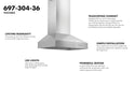 ZLINE Ducted Wall Mount Range Hood in Outdoor Approved Stainless Steel (697-304) 36-inch details.