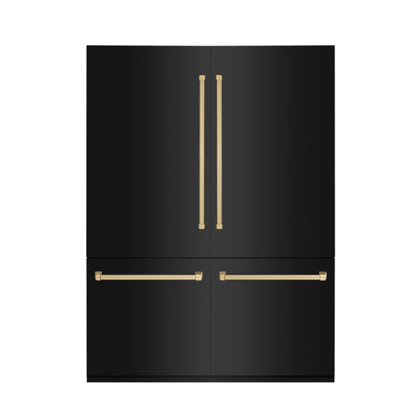 ZLINE Autograph Edition 60" 32.2 cu. ft. Built-in 4-Door French Door Refrigerator with Internal Water and Ice Dispenser in Black Stainless Steel with Champagne Bronze Accents (RBIVZ-BS-60-CB)