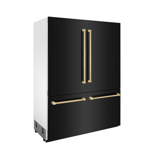 ZLINE Autograph Edition 60" 32.2 cu. ft. Built-in 4-Door French Door Refrigerator with Internal Water and Ice Dispenser in Black Stainless Steel with Champagne Bronze Accents (RBIVZ-BS-60-CB)