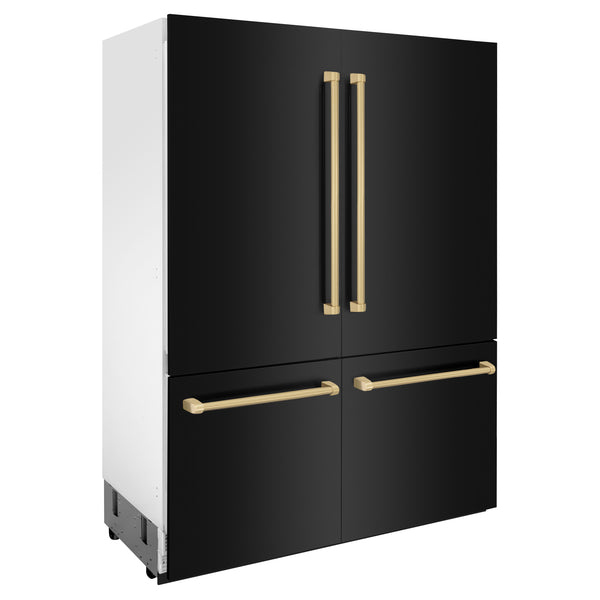 ZLINE Autograph Edition 60" 32.2 cu. ft. Built-in 4-Door French Door Refrigerator with Internal Water and Ice Dispenser in Black Stainless Steel with Champagne Bronze Accents (RBIVZ-BS-60-CB)