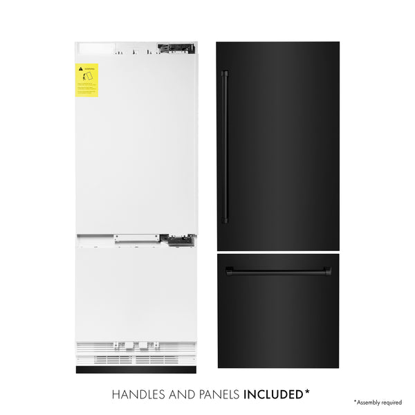 ZLINE 30" 16.1 cu. ft. Built-In 2-Door Bottom Freezer Refrigerator with Internal Water and Ice Dispenser in Black Stainless Steel (RBIV-BS-30)