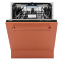 ZLINE 24 in. Tallac Series 3rd Rack Dishwasher with Copper Panel and Traditional Handle, 51dBa (DWV-C-24) front, half open.