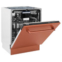 ZLINE 24 in. Tallac Series 3rd Rack Dishwasher with Copper Panel and Traditional Handle, 51dBa (DWV-C-24) side, half open.