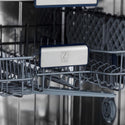 ZLINE 24 in. Tallac Series 3rd Rack Dishwasher with Fingerprint Resistant Stainless Steel Panel and Traditional Handle 51dBa (DWV-SN-24) close-up, ZLINE logo on dish rack.