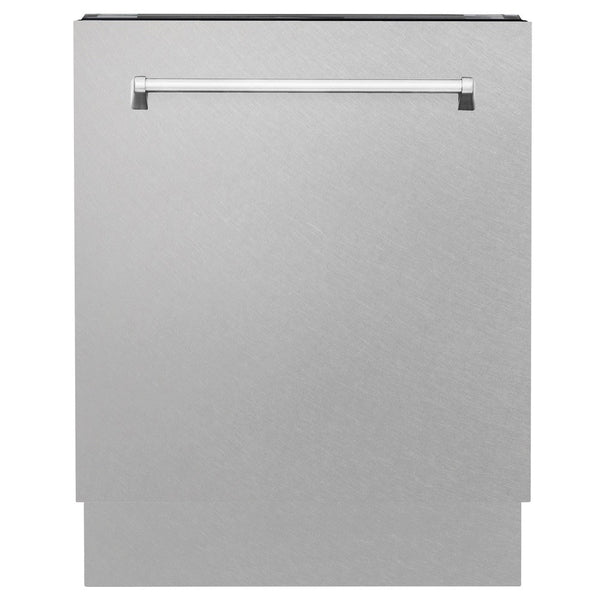 ZLINE 24 in. Tallac Series 3rd Rack Dishwasher with Fingerprint Resistant Stainless Steel Panel and Traditional Handle 51dBa (DWV-SN-24) front, closed.