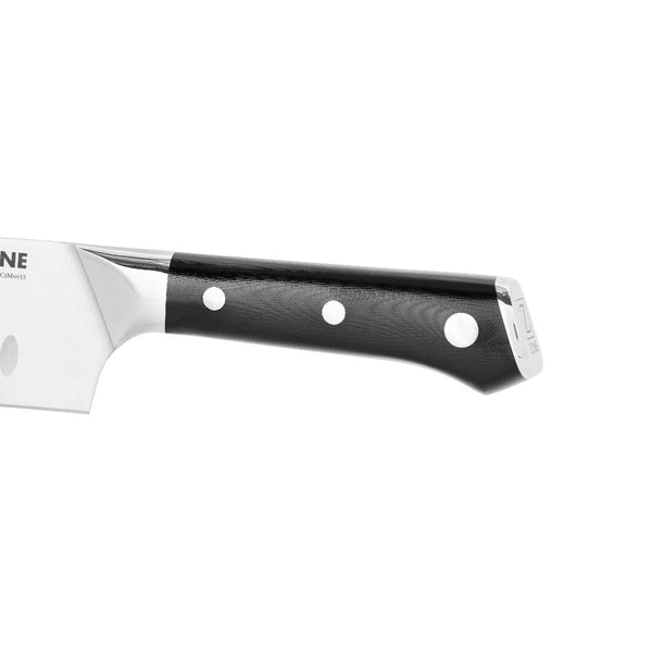 ZLINE 8 in. Professional German Steel Chef’s Knife (KCKT-GS) close-up, Ergonomic Handle.