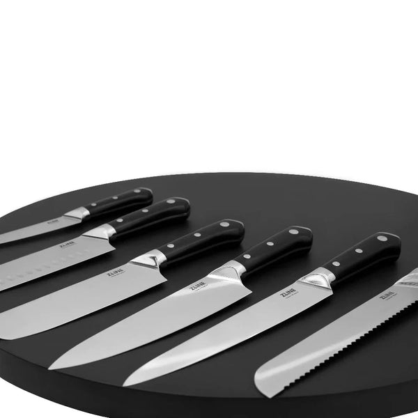 ZLINE 15-Piece Professional German Steel Kitchen Knife Set (KSETT-GS-15) on a black table.