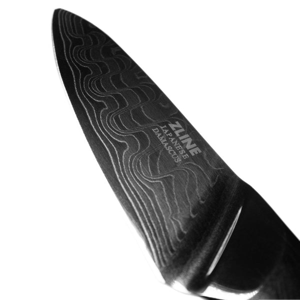 ZLINE Japanese Damascus on side of Chef Knife.