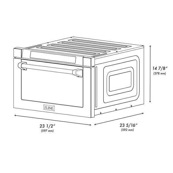 ZLINE Autograph Edition 24 in. 1.2 cu. ft. Built-in Microwave Drawer in Black Stainless Steel with Champagne Bronze Accents (MWDZ-1-BS-H-CB) dimensional diagram with measurements.