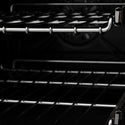 ZLINE Autograph Edition 48 in. 6.0 cu. ft. Dual Fuel Range with Gas Stove and Electric Oven in Black Stainless Steel with Champagne Bronze Accents (RABZ-48-CB) close-up, SmoothGlide Ball-Bearing Oven Racks from front.