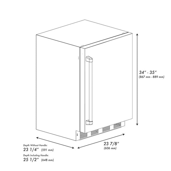 ZLINE 24 in. Touchstone 151 Can Beverage Fridge With Solid Stainless Steel Door (RBSO-ST-24) dimensional diagram with measurements.