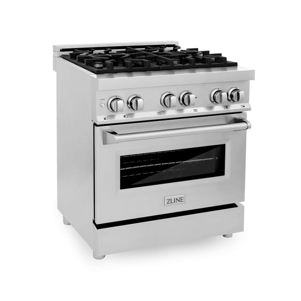 ZLINE 30 in. 4.0 cu. ft. Dual Fuel Range with Gas Stove and Electric Oven in Stainless Steel (RA30) side, oven closed.