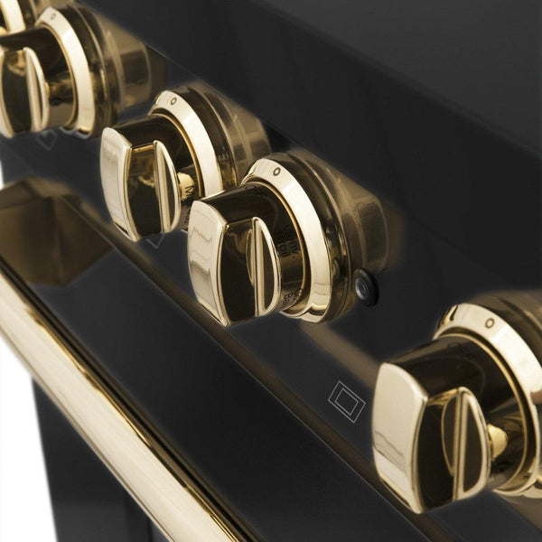 ZLINE Autograph Edition 48 in. Range Burner Knobs in Black Stainless Steel with Gold Accents