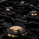 ZLINE Autograph Edition 48 in. Range in Black Stainless Steel with Gold Accents Brass Burners Close Up